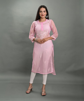 Apratim Women Embroidered Straight Kurta(Pink)