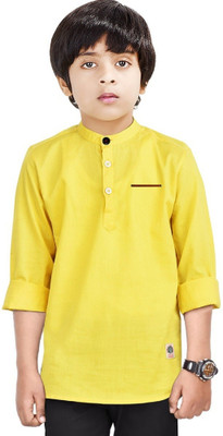 NirvaanaTrends Boys Solid Straight Kurta(Yellow)