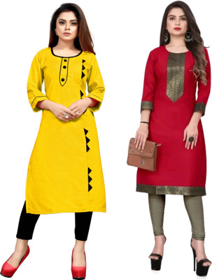 AAIKHODAL Women Applique Straight Kurta(Multicolor)