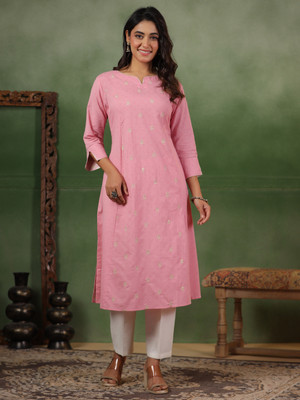 Span Women Self Design, Embellished A-line Kurta(Pink)