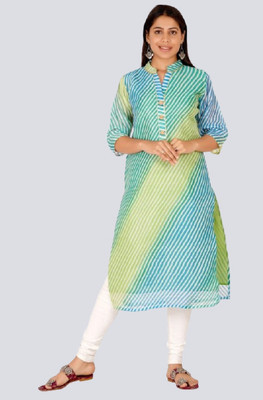 Parth Fashion Women Striped Straight Kurta(Blue, Green)