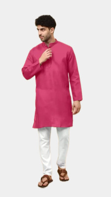 HouseOfCommon Men Solid A-line Kurta(Pink)