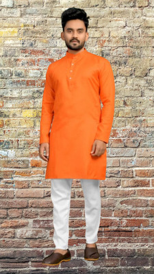 Biswas Trends Men Solid Straight Kurta(Orange)