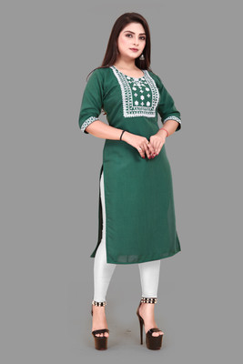 WOMENSILK Women Embroidered A-line Kurta(Green)