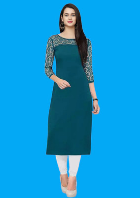 Maheshvi Women Embellished, Solid Straight Kurta(Blue)