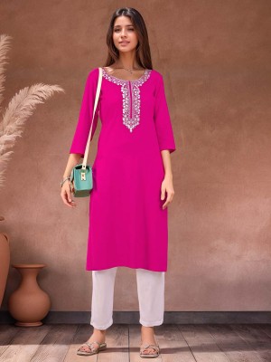 Anmi Embroidered Women Straight Kurta(Pink)