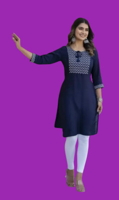 Ashokay Women Embroidered Straight Kurta(Blue)