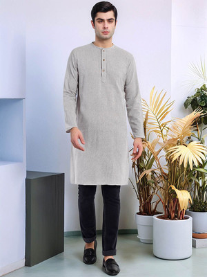 Moda Rapido Men Solid Straight Kurta(Grey)