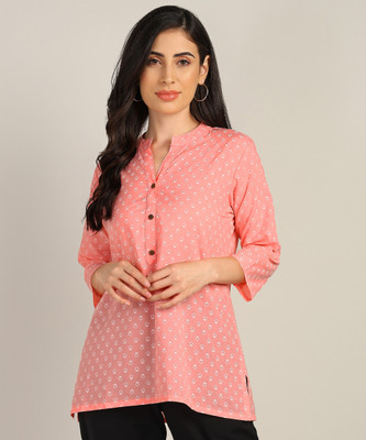 Blocks Of India Women Floral Print Cape Top Kurta(Pink)