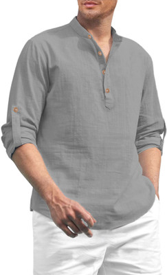 HouseOfCommon Men Solid Straight Kurta(Grey)