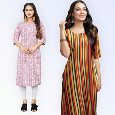 KALLAXI Women Printed Straight Kurta(Multicolor)