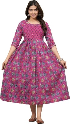 GS FAHION Women Printed Anarkali Kurta(Pink)