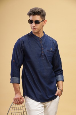 KUONS AVENUE Men Solid Straight Kurta(Dark Blue)