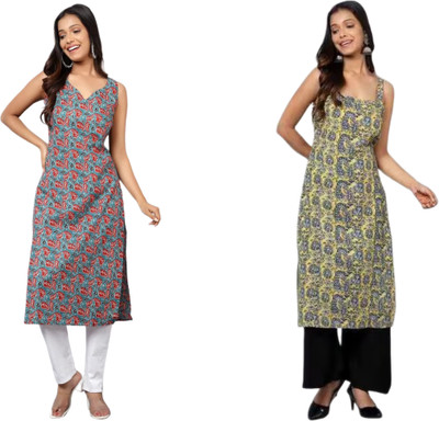 KALLAXI Women Printed Straight Kurta(Multicolor)
