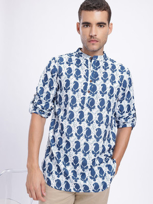 Anouk Rustic Men Paisley Straight Kurta(Blue, White)