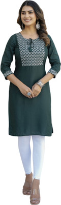 MF HAYAT Women Embroidered Straight Kurta(Dark Green)