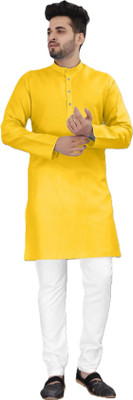 KRISHASALES Men Solid Straight Kurta(Yellow)