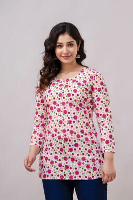 VROEGER Women Printed Straight Kurta(Pink)