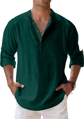 ZOMBOM Men Self Design Straight Kurta(Dark Green)