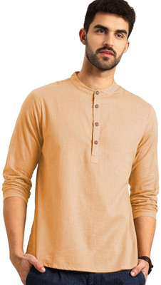 GOD HEART Men Solid Straight Kurta(Orange)