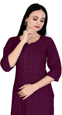 akshar creation Women Chikan Embroidery Straight Kurta(Maroon)