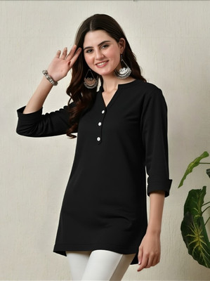 PP Vastram Women Solid A-line Kurta(Black)
