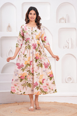 RIBAKLI Women Animal Print Anarkali Kurta(Multicolor)