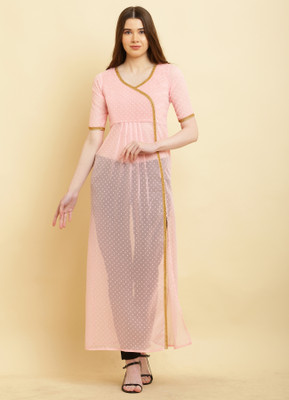 VESICLE Women Solid Straight Kurta(Pink)