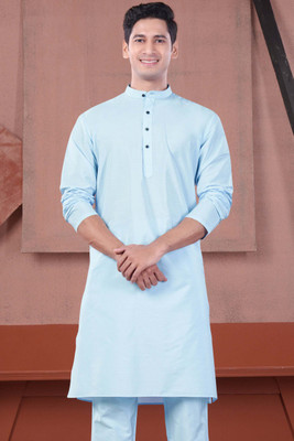 french crown Men Solid Ethnic Dress Kurta(Blue)