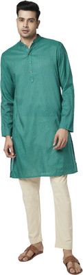 Indus Route by Pantaloons Men Self Design Straight Kurta(Blue)