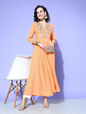 all about you Women Embroidered Anarkali Kurta(Pink)