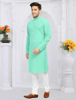Simran Creation Men Solid Straight Kurta(Light Green)