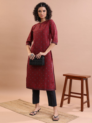 Vishudh Women Printed Straight Kurta(Maroon)