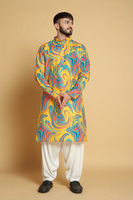VISHESTA Men Floral Print Straight Kurta(Multicolor)