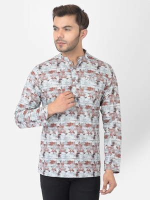 DEYANN Men Printed Straight Kurta(Grey)