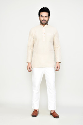 POLY2FAB Men Printed Straight Kurta(White)