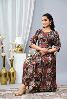 Tejal Textile Women Embroidered Anarkali Kurta(Brown)