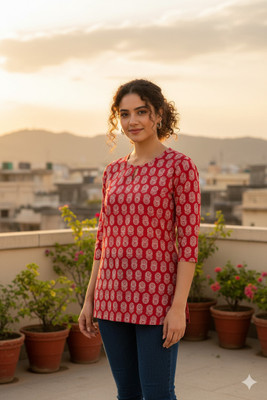 LOKAVANYA Women Printed Straight Kurta(Red)