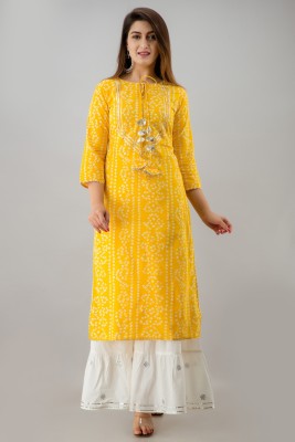 FabbibaPrints Women Printed Straight Kurta(Yellow)