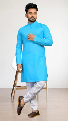 M Biswas Men Solid A-line Kurta(Light Blue)