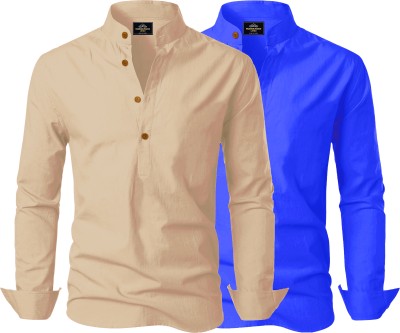 Kavyangle Creation Men Solid Straight Kurta(Gold, Dark Blue)