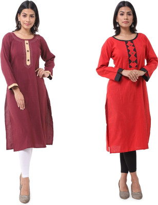DESHBANDHU DBK Women Solid Straight Kurta(Maroon, Red)