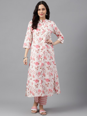 Saabhi Women Floral Print A-line Kurta(Brown)