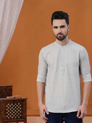 Whiteheart Men Solid Straight Kurta(Grey)