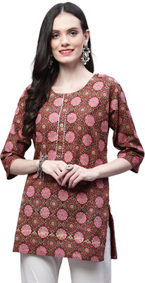 JABAMA Women Printed Straight Kurta(Brown)