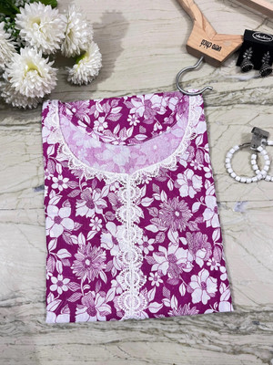 AURA CLOTHING Women Printed Straight Kurta(Pink)