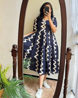 Satyavrat Women A-line Blue Knee Length Dress