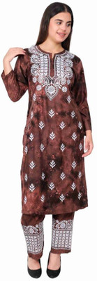 Noor Chikankari Women Embroidered Ethnic Dress Kurta(Brown)