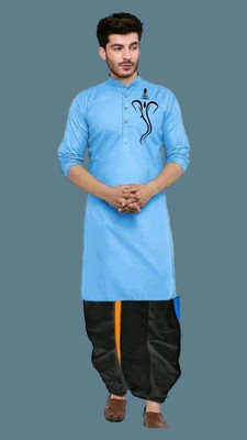 Mamata biswas Men Printed A-line Kurta(Light Blue)