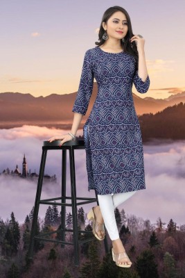 JENSI FASHION Women Printed A-line Kurta(Dark Blue)